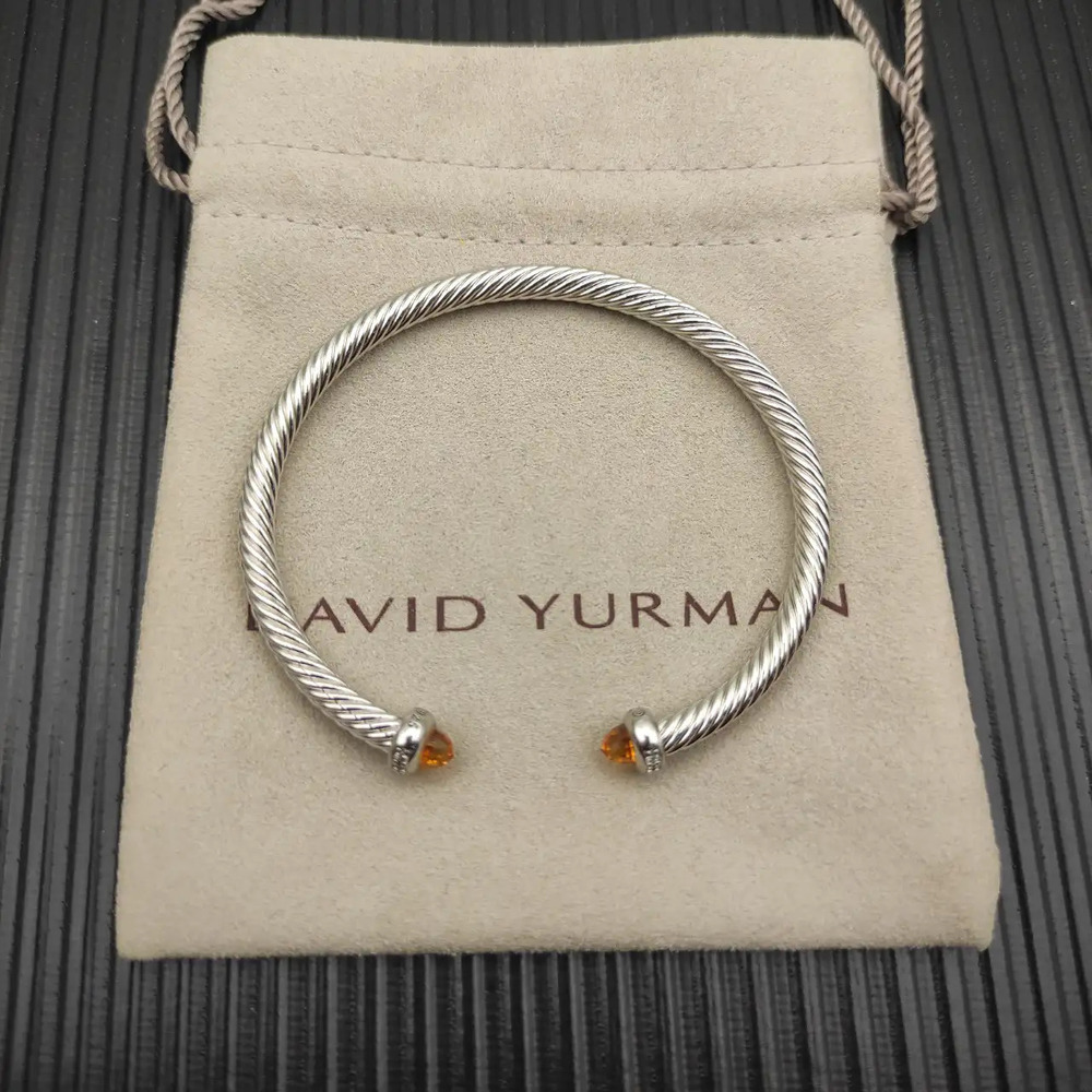 David Yurman Silver 4mm Champagne Diamond Bracelet
